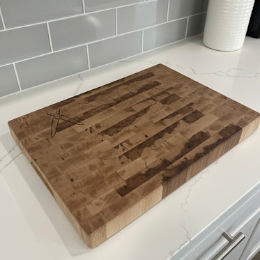 End Grain Maple Cutting Board 14.5” (L) by 10.25” (W) by 1.5” (H).