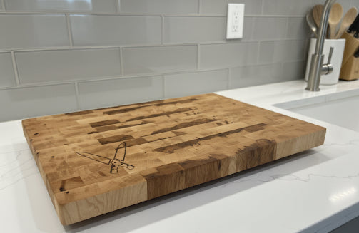 End Grain Maple Cutting Board 14.5” (L) by 10.25” (W) by 1.5” (H).