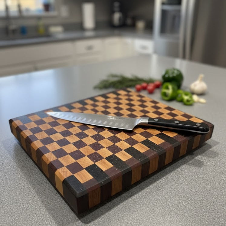 The "Artisan Check" End-Grain Cutting Board: Wenge, Cherry &amp; Walnut
