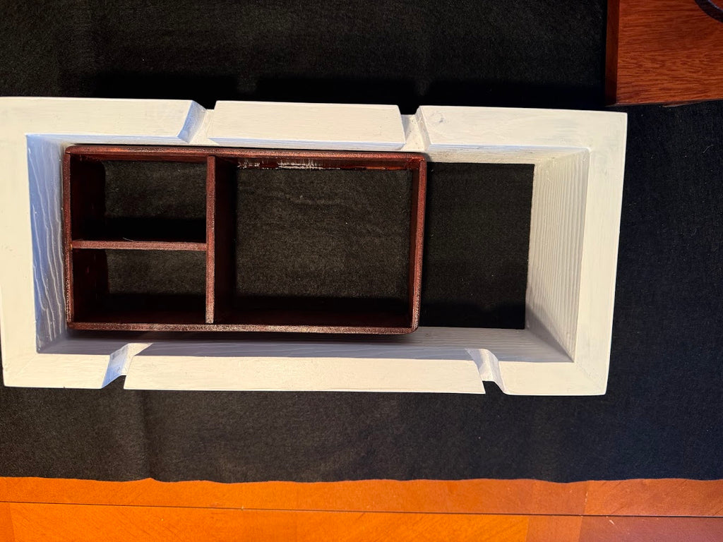 The "Art Deco Valet" Storage Box: Wana (Red Louro)/Cherry Accents & White Finish