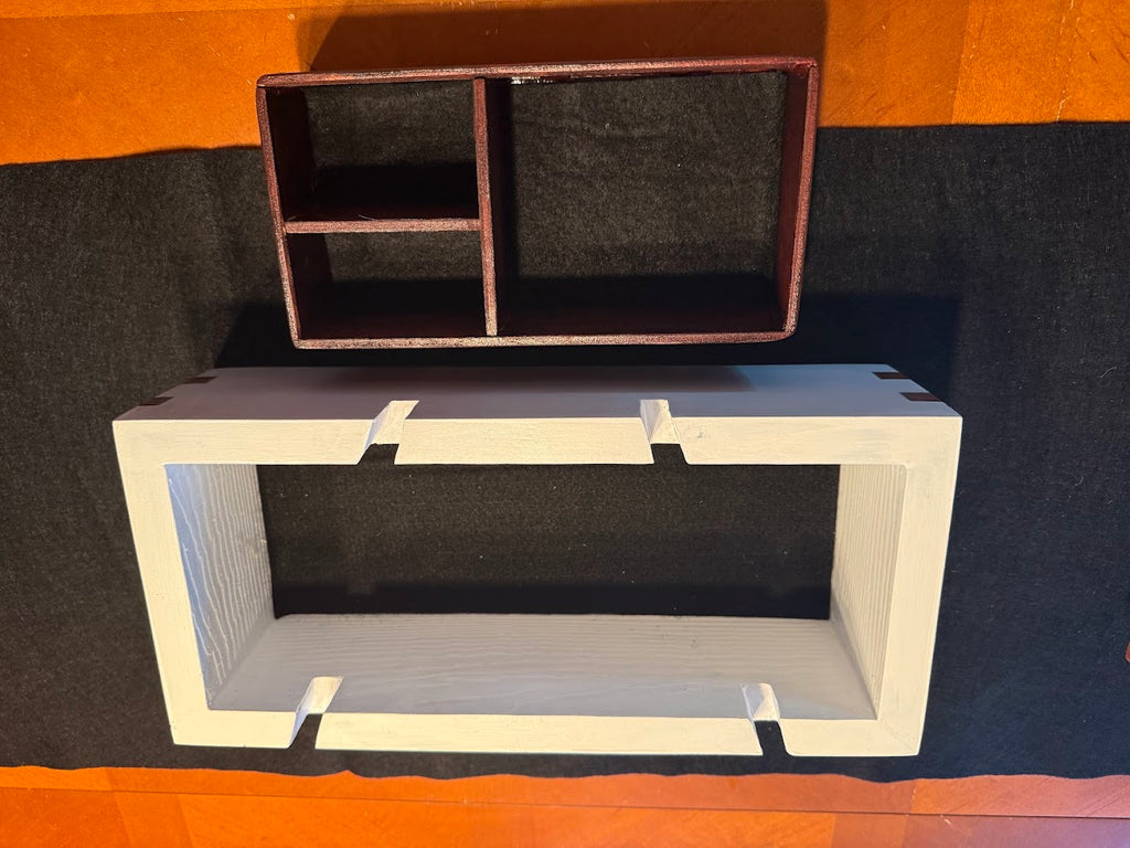 The "Art Deco Valet" Storage Box: Wana (Red Louro)/Cherry Accents & White Finish