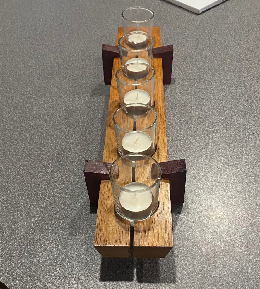 Exotic Wood Candelabra: Mahogany & Purple Heart Centerpiece