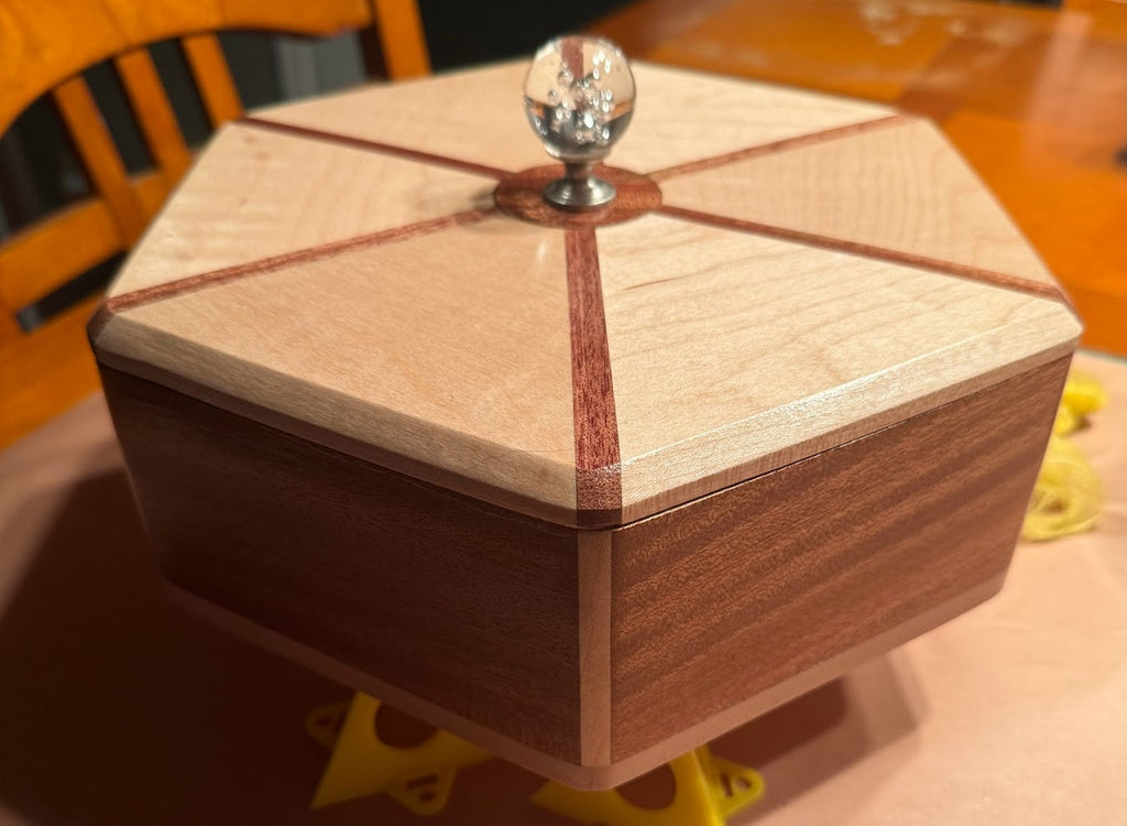 The "Starlight" Hexagonal Keepsake Box: Curly Maple and Tamia Woods