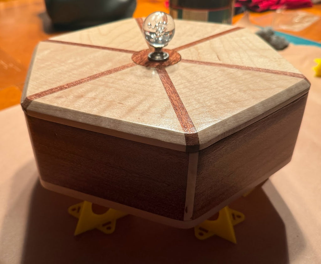 The "Starlight" Hexagonal Keepsake Box: Curly Maple and Tamia Woods
