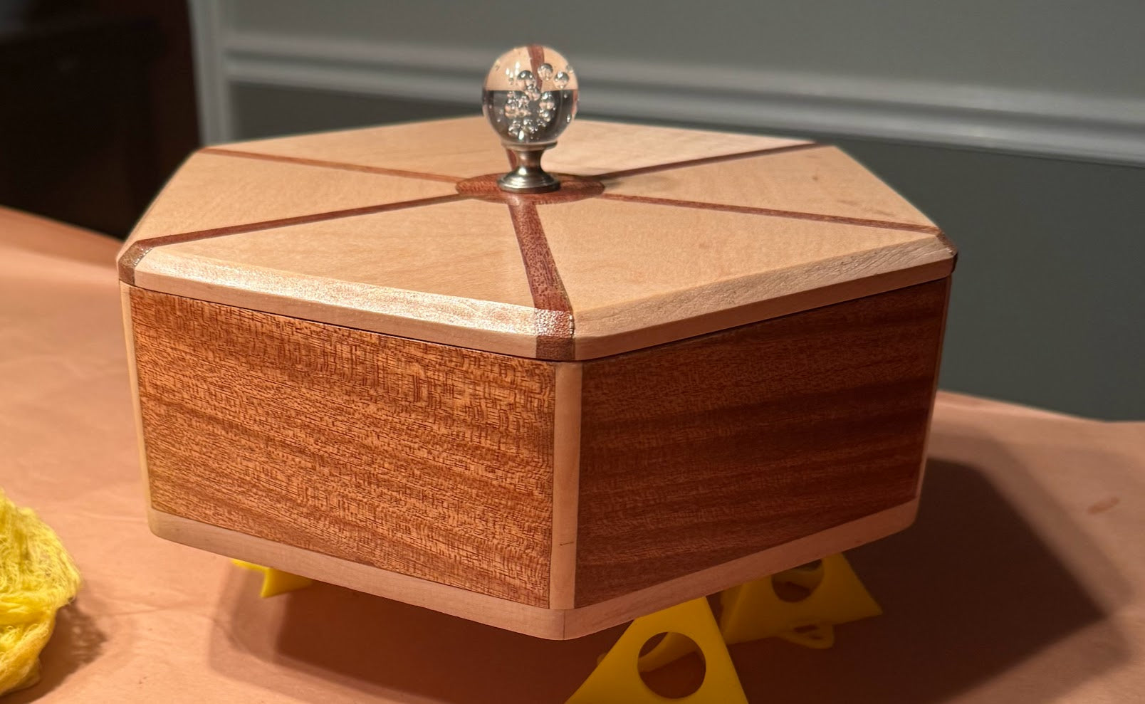 The "Starlight" Hexagonal Keepsake Box: Curly Maple and Tamia Woods