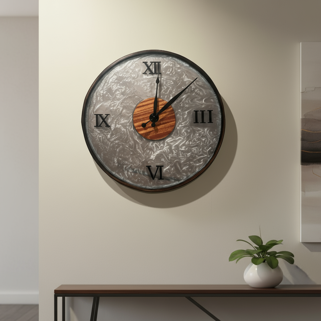 The Lunar Tide Epoxy Wood Wall Clock in a stunning setting